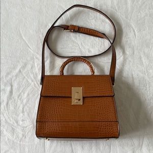Vegan Crocodile Brown Top Handle Crossbody Purse